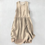 Buddha Stones Summer Casual Ditsy Floral Polka Dot Pattern Women's Summer Sleeveless Midi Dress With Pockets