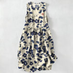Buddha Stones Summer Casual Indigo Floral Leaves Pattern Women's Summer Sleeveless Midi Dress With Pockets