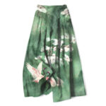Buddha Stones Cotton Linen Crane White Floral Pattern Women's Elastic Waist Wide Leg Pants With Pockets