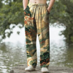 Buddha Stones Cotton Floral Mountain And River Pattern Men's Tapered Pants With Pockets