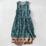 Buddha Stones Summer Casual Floral Vine Border Pattern Women's Summer Sleeveless Midi Dress With Pockets