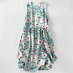 Buddha Stones Summer Casual Wildflower Berry Branch Pattern Women's Summer Sleeveless Midi Dress With Pockets
