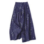 Buddha Stones Cotton Linen Botanical Wave Pattern Women's Elastic Waist Wide Leg Pants With Pockets