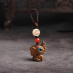 Buddha Stones Green Sandalwood Elephant STRENGTH Braided Keychains