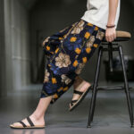 Buddha Stones Summer Casual Boho Floral Capri Pants Men's Tapered Pants With Pockets