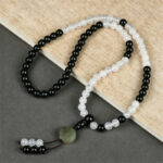 Buddha Stones Black Obsidian Bagua Protection Hand Beaded Bracelet