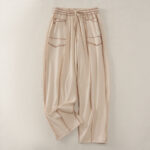 Buddha Stones Summer Casual Minimalist Drawstring Patch Pocket Solid Ankle Pants Women's Straight Leg Pants With Pocket