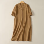 Buddha Stones Summer Minimalist Simple Solid Women's Short Sleeve Dresses With Pocket