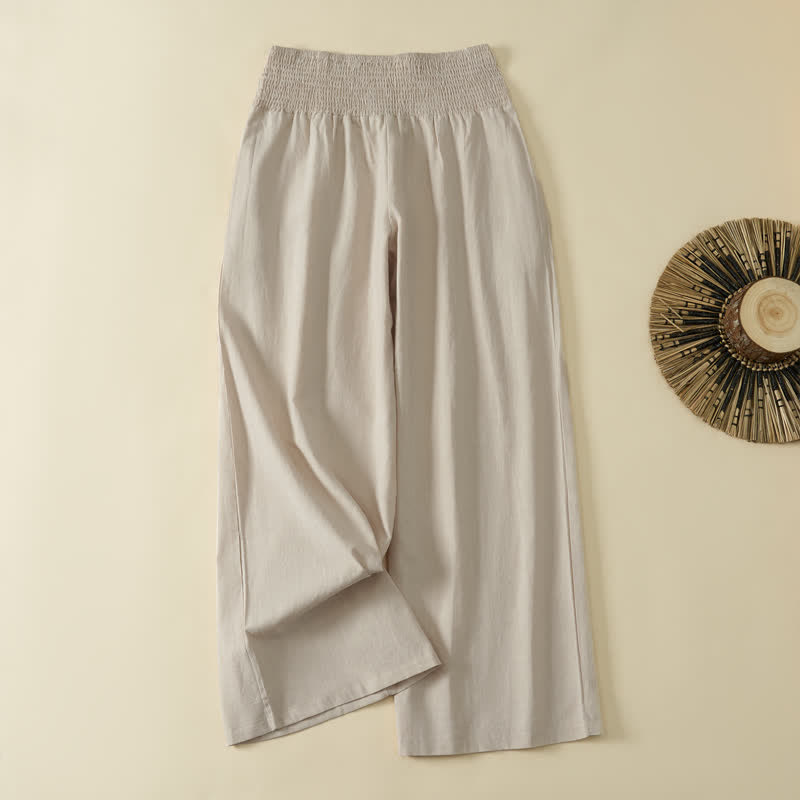 Buddha Stones Spring Summer Casual Minimalist Solid Long Pants Women's Wide Leg Pants With Pocket