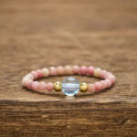 Buddha Stones 2mm Mini Beads Natural Rhodonite Aquamarine Topaz Rose Quartz Healing Elastic Ring