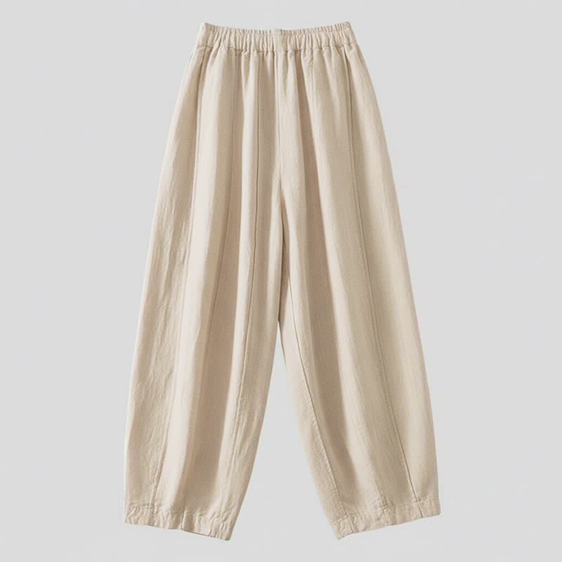 Buddha Stones Summer Casual Simple Drawstring Solid Cotton Linen Cropped Pants Women's Harem Pants With Pocket