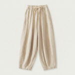 Buddha Stones Summer Casual Simple Drawstring Solid Cotton Linen Cropped Pants Women's Harem Pants With Pocket