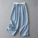 Buddha Stones Summer Casual Drawstring Plaid Ankle Pants Women's Straight Leg Pants With Pocket