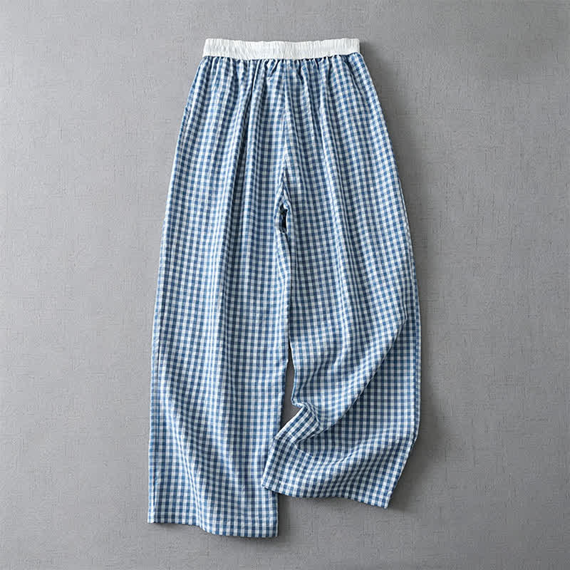 Buddha Stones Summer Casual Drawstring Plaid Ankle Pants Women's Straight Leg Pants With Pocket