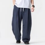 Buddha Stones Spring Summer Casual Minimalist Drawstring Solid Long Pants Men's Straight Leg Pants With Pocket