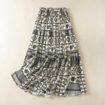 Buddha Stones Summer Bohemian Casual Black Beige Geometric Floral Women's Skirt