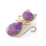 Buddha Stones Song Brocade Cat Gold Plated Rhinestone Chinese Style Hair Stick