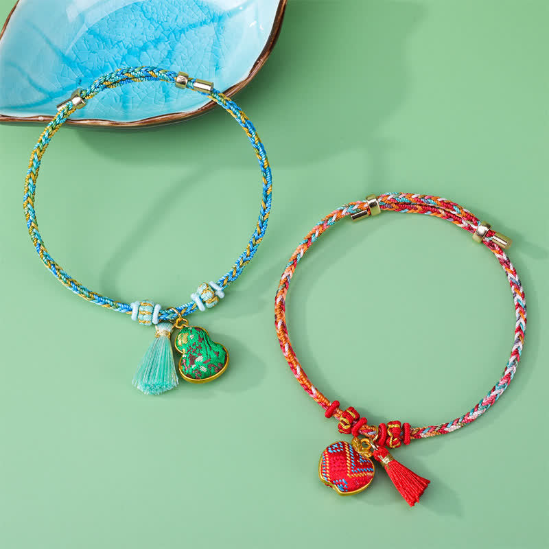 Buddha Stones Song Brocade Gourd Luck Tassel Braided Bracelet