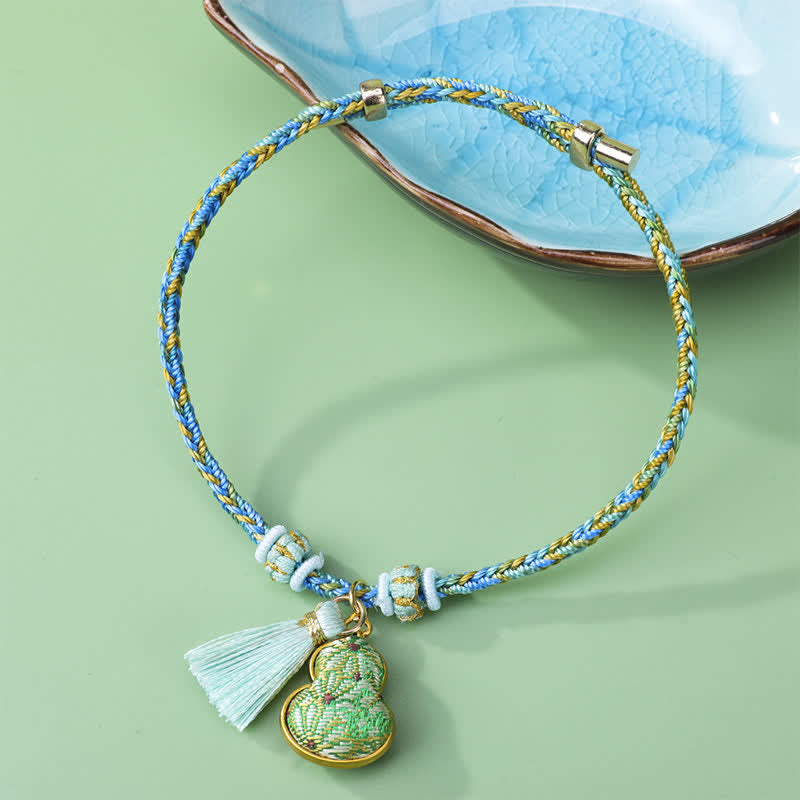 Buddha Stones Song Brocade Gourd Luck Tassel Braided Bracelet