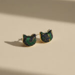 Buddha Stones Handmade Song Brocade Cat Blessing Chinese Vintage Earrings