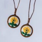 Buddha Stones Wooden Hand Carved Embroidered Flower Butterfly Grounding Round Necklace