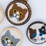Buddha Stones Wood Cat Luck Embroidered Round Pendant Necklace