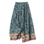 Buddha Stones Cotton Linen Bohemian Floral Pattern Women's Elastic Waist Wide Leg Pants With Pockets