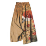 Buddha Stones Cotton Linen Crane Floral Pattern Women's Elastic Waist Wide Leg Pants With Pockets