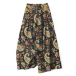 Buddha Stones Cotton Linen Bohemian Paisley Floral Pattern Women's Elastic Waist Wide Leg Pants With Pockets