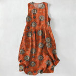 Buddha Stones Summer Casual Boho Mandala Medallion Pattern Women's Summer Sleeveless Midi Dress With Pockets