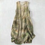 Buddha Stones Summer Casual Ink Landscape Pattern Women's Summer Sleeveless Midi Dress With Pockets