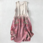 Buddha Stones Summer Casual Gradient Floral Leaves Pattern Women's Summer Sleeveless Midi Dress With Pockets