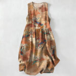 Buddha Stones Summer Casual Eastern Cloud Figure Pattern Women's Summer Sleeveless Midi Dress With Pockets