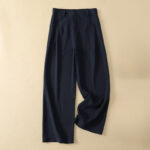 Buddha Stones Spring Summer Minimalist Elegant Button Zipper Design Solid Cotton Long Pants Women's Straight Leg Pants With Pocket