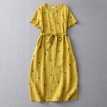 Buddha Stones Summer Casual Boho Drawstring Abstract Polka Dots Women's Short Sleeve Dress With Pocket