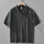 Buddha Stones Summer Casual Minimalist Side Slit Solid Lapel Collar Men's Short Sleeve Shirts