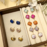 Buddha Stones Handmade Song Brocade Protection Geometric Square Stud Earrings