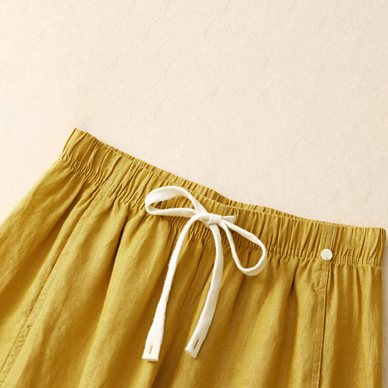 Buddha Stones Summer Casual Minimalist Drawstring Solid Ankle Pants Women's Straight Leg Pants With Pocket