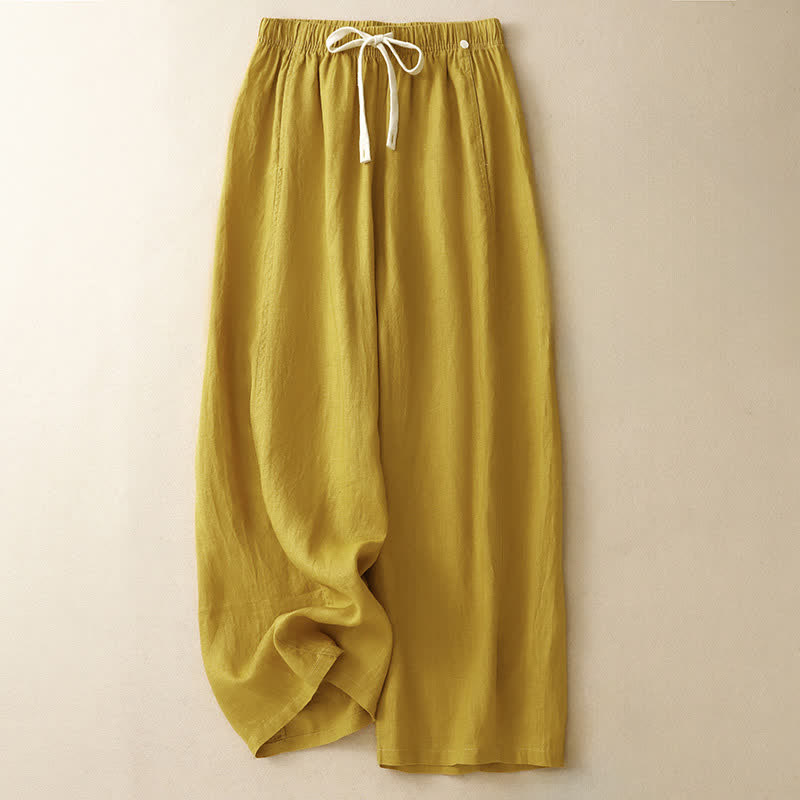 Buddha Stones Summer Casual Minimalist Drawstring Solid Ankle Pants Women's Straight Leg Pants With Pocket