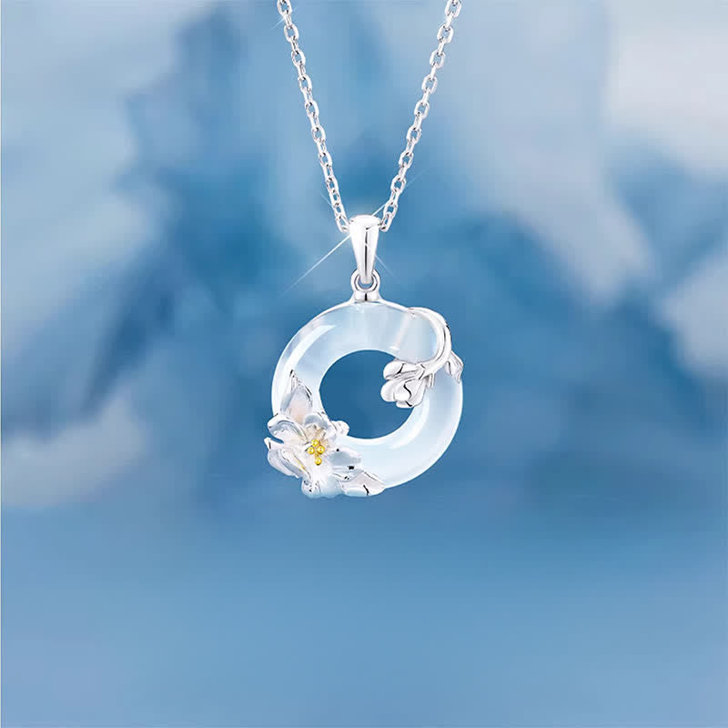 Buddha Stones White Chalcedony Camellia Peace Buckle Purity Necklace