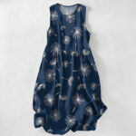 Buddha Stones Summer Casual Dandelion Bloom Pattern Women's Summer Sleeveless Midi Dress With Pockets