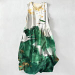 Buddha Stones Summer Casual Ink Landscape Cranes Pattern Women's Summer Sleeveless Midi Dress With Pockets