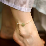 Buddha Stones Hetian Jade Peace Buckle Pearl Safety Chain Anklet