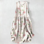 Buddha Stones Summer Casual Lotus Leaves Pattern Women's Summer Sleeveless Midi Dress With Pockets