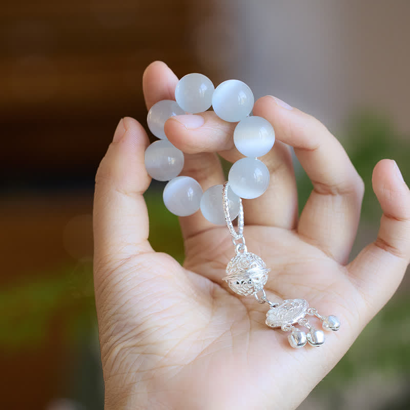 Buddha Stones White Cat's Eye Bell Ruyi Luck Tactile Meditation Beads Decorations