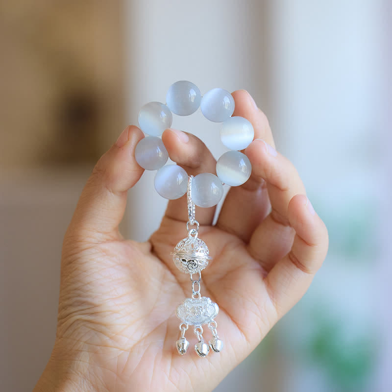 Buddha Stones White Cat's Eye Bell Ruyi Luck Tactile Meditation Beads Decorations