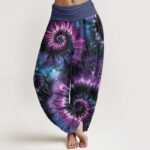 Buddha Stones Pure Cotton Cosmic Spiral Pattern Women's Elastic Waist Harem Pants