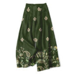 Buddha Stones Cotton Linen Bohemian Floral Paisley Pattern Women's Elastic Waist Wide Leg Pants With Pockets