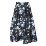 Buddha Stones Cotton Linen Blue Floral Leaves Pattern Women's Elastic Waist Wide Leg Pants With Pockets
