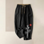 Buddha Stones Cotton Zen Bamboo Pattern Women's Elastic Waist Pants With Pockets